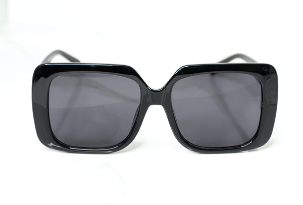 Bright Black Frame Gray Sunglasses