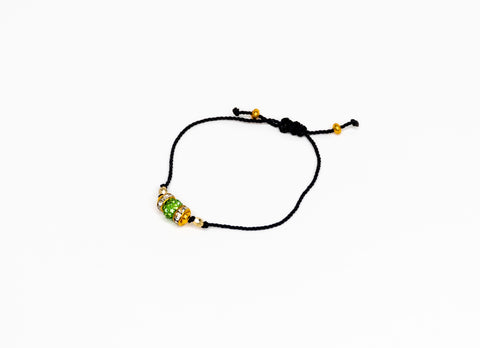 Friendship String Bracelet - Green Sphere & Barrels